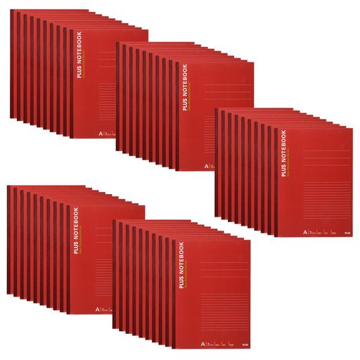 PLUS ノート A4 (1号) レッド 50冊 NO-204AS 76-713 x50 A4・40枚・A罫(7mm幅)