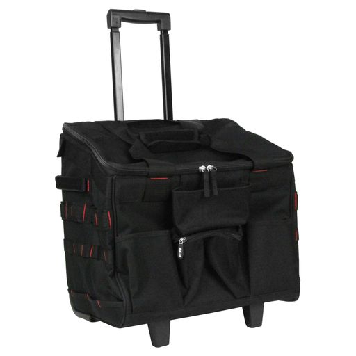 用途:作業現場への工具の持ち運び 特徴1:ころがす+手さげの2wayタイプ 特徴2:表面生地に撥水処理を施し、雨の日も安心 特徴3:別売の腰袋、小物入れ等も取り付け可能 サイズ:(幅)約450x(奥行)約370x(高さ)約445mm