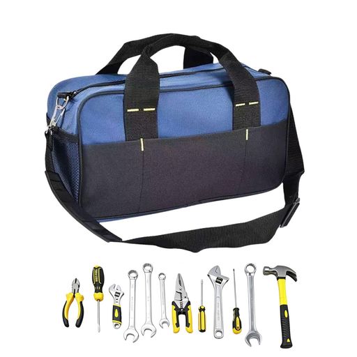 工具バッグ ツールバッグ高性能牛津布ブルー 大容量 収納ケース 35x11x20cm 私の道具入れ現場電工防水耐磨耗手提げ肩掛け二重補強 整理ポケット