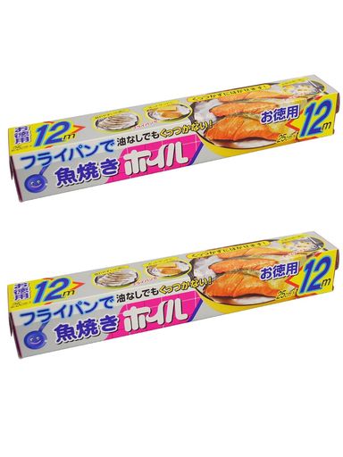 エムエーパッケージング アルミホイル 魚焼きホイル フライパン用 シルバー 油なしでもくっつかない 幅25cmx長さ12m 2個セット