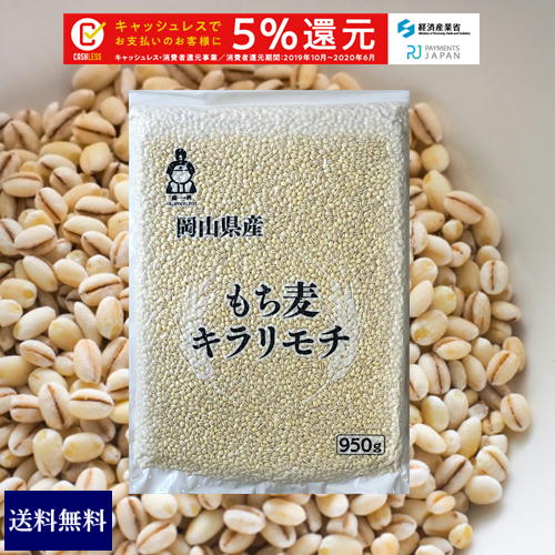 新麦 キラリもち麦 950g チャック付 令和元年岡山県産