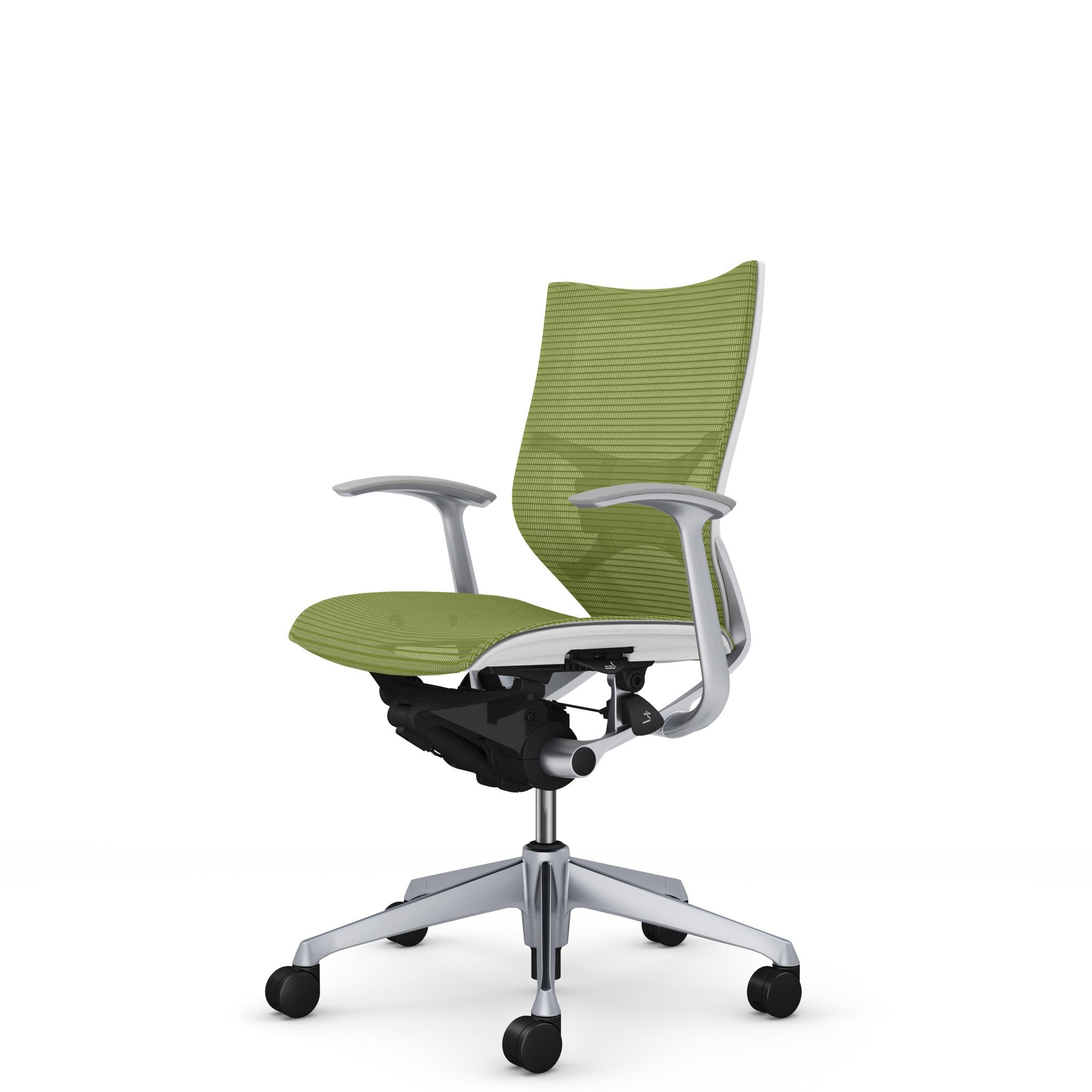 バロン ローバック 固定肘 座メッシュ シルバーフレーム ホワイトボディ ランバーサポート付 ウレタンキャスター 新仕様