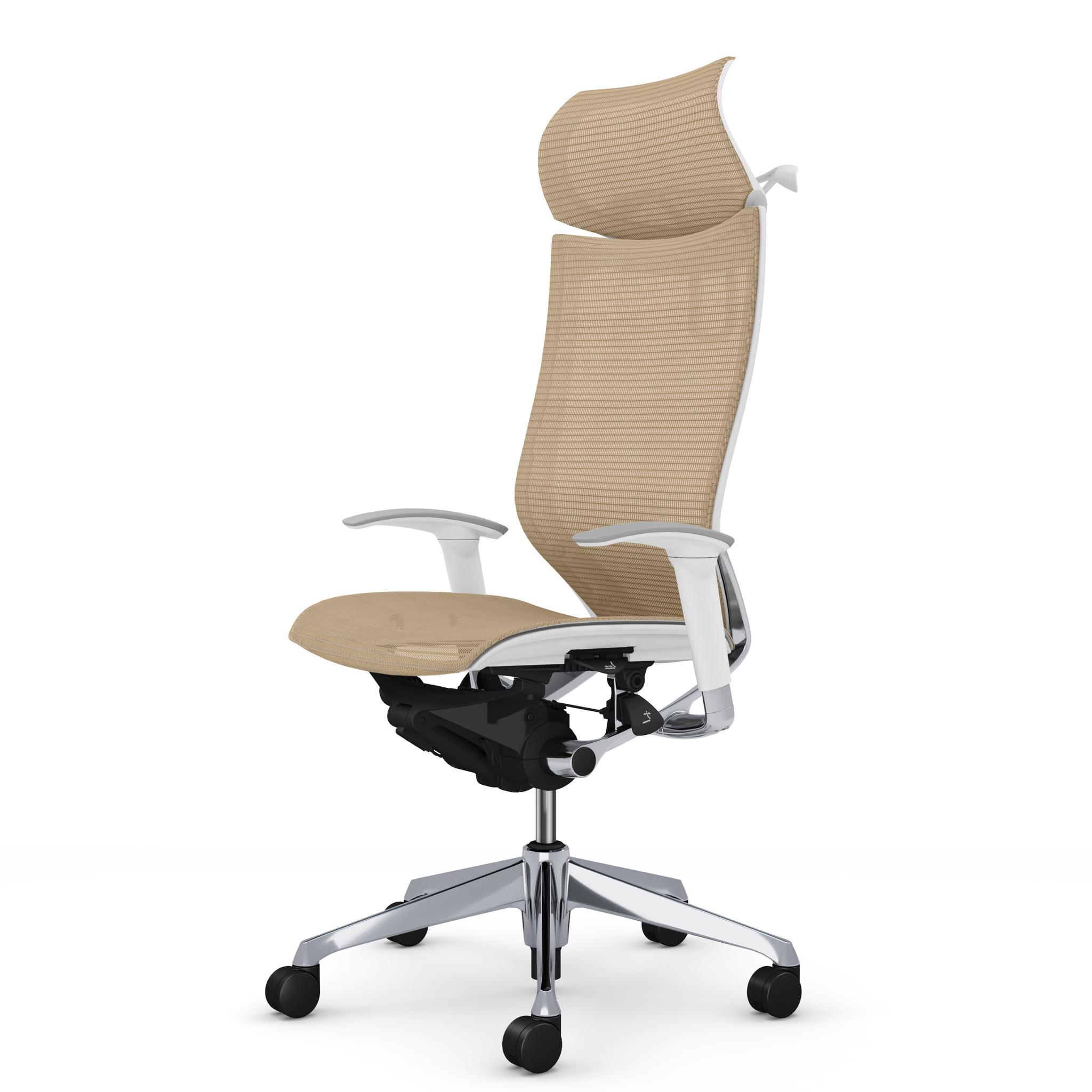 バロン EXハイバック 固定ヘッドレスト 可動肘 座メッシュ ポリッシュフレーム ホワイトボディ ハンガー付 ナイロンキャスター 新仕様