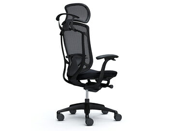 オカムラ Contessa Seconda コンテッサセコンダ チェア CC48ZS EXハイバック 大型ヘッドレスト デザインアーム 座クッション 背メッシュ ボディ:ブラック フレーム:ブラック ランバーサポート・ハンガー付き ウレタンキャスター 【送料無料】 [3]