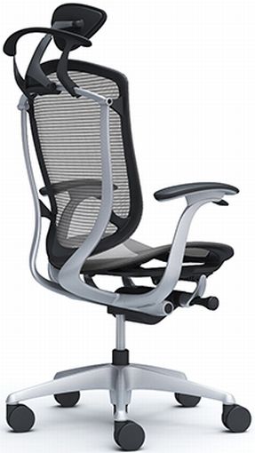 オカムラ Contessa Seconda コンテッサセコンダ チェア CC4BYR EXハイバック 小型ヘッドレスト デザインアーム 背・座メッシュ ボディ:ブラック フレーム:シルバー ランバーサポートなし ハンガーあり ウレタンキャスター 【送料無料】 [3]