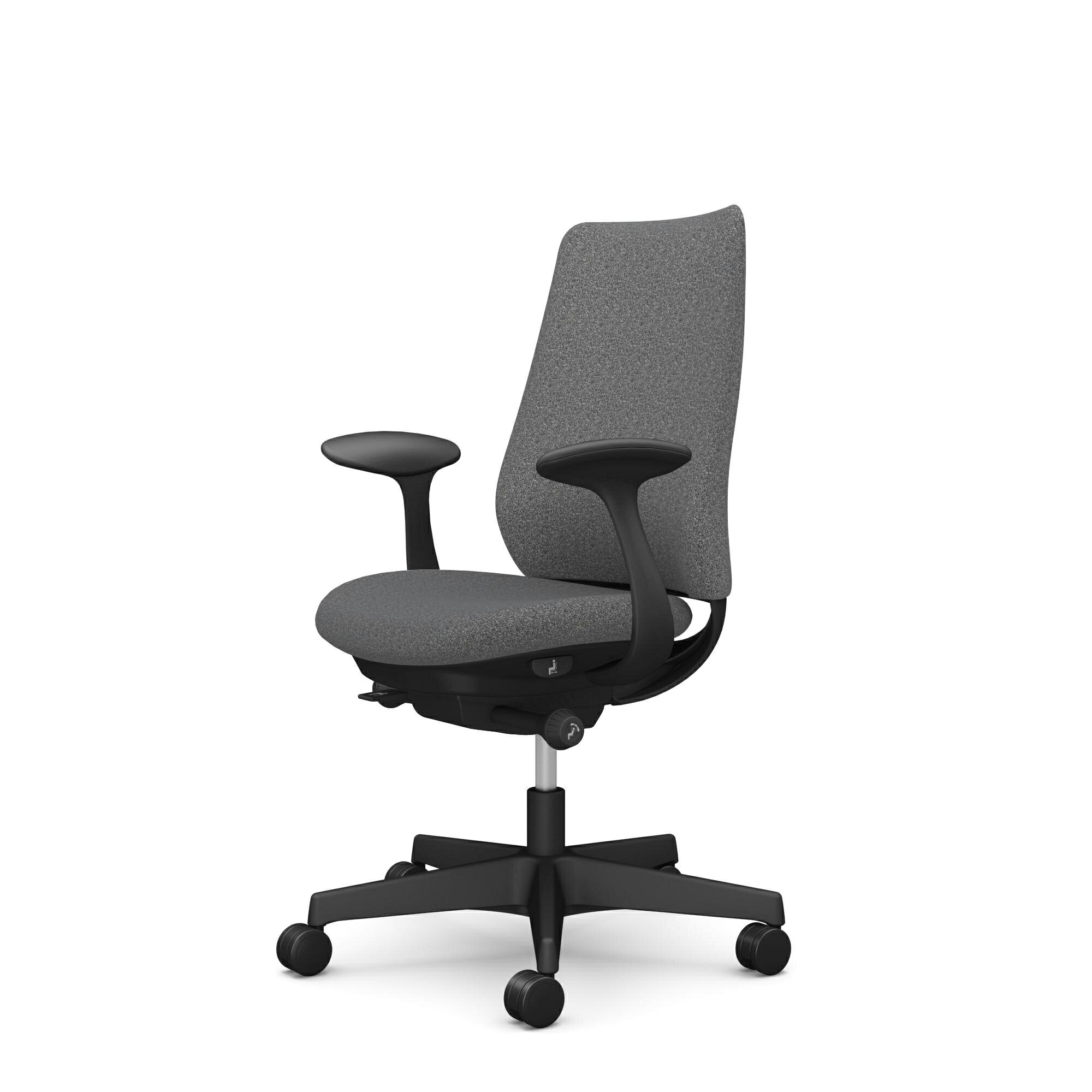 オカムラ Potam ポータムチェア スタンダードバック 背クッション デザインアーム フレーム：ブラック ナイロンキャスター 張地：インターロック 完成品