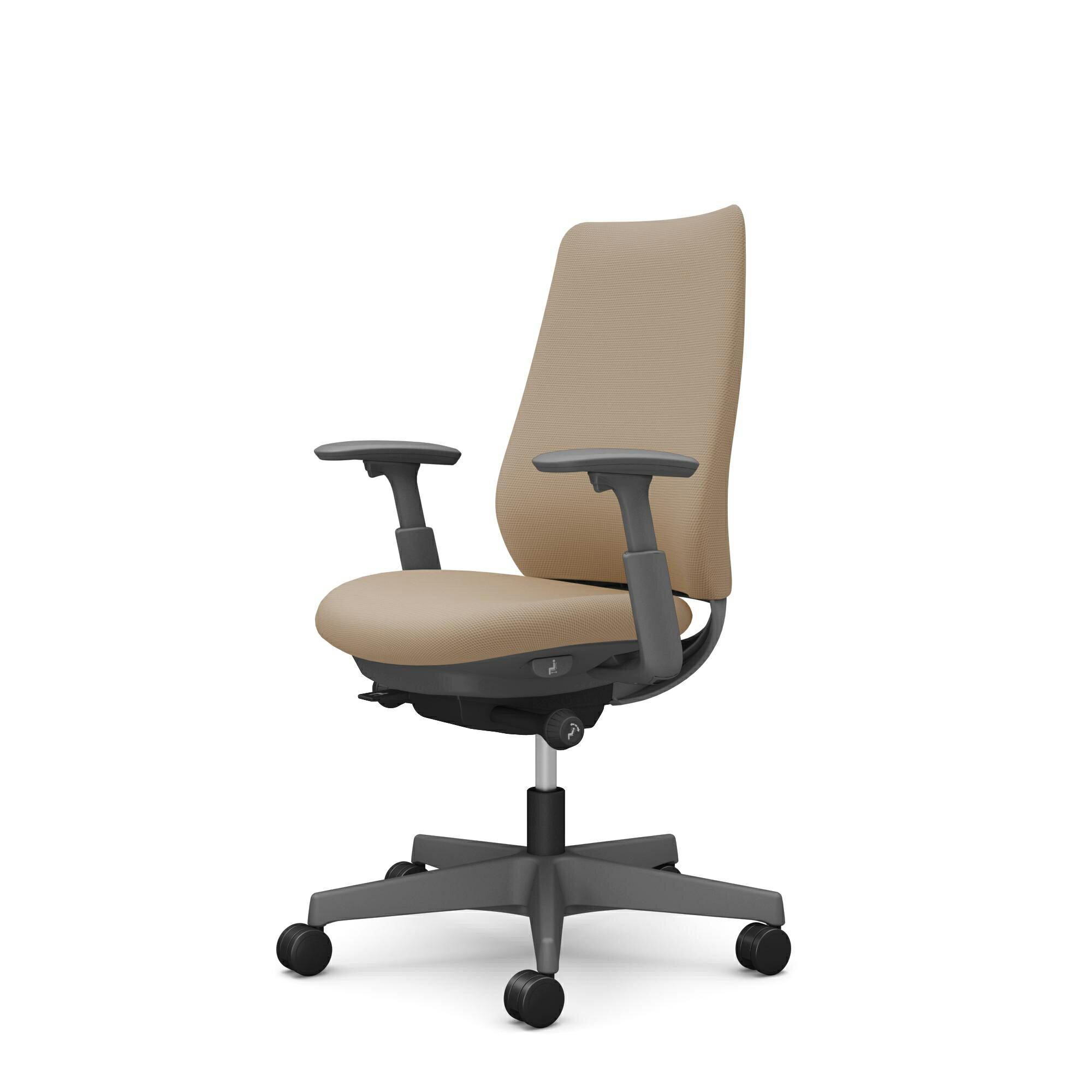 オカムラ Potam ポータムチェア スタンダードバック 背クッション アジャストアーム フレーム：ダークグレー ナイロンキャスター 張地：プレーン 完成品