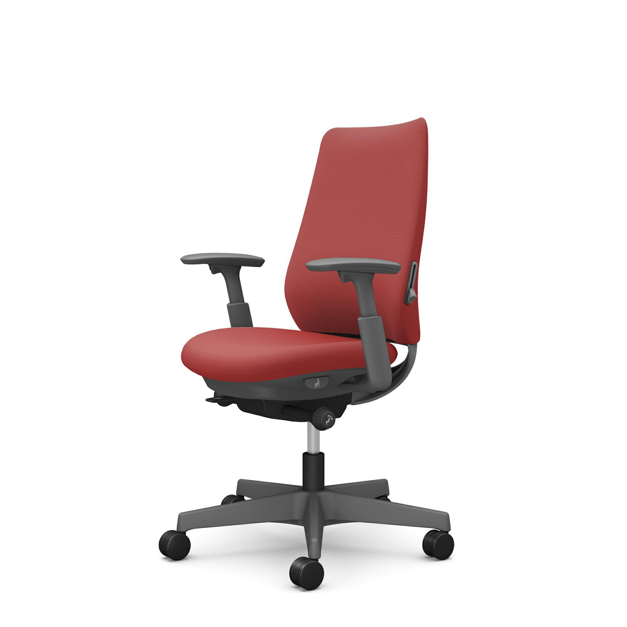 オカムラ Potam ポータムチェア スタンダードバック 背クッション アジャストアーム フレーム：ダークグレー ナイロンキャスター ランバーサポート付き 張地：プレーン 完成品