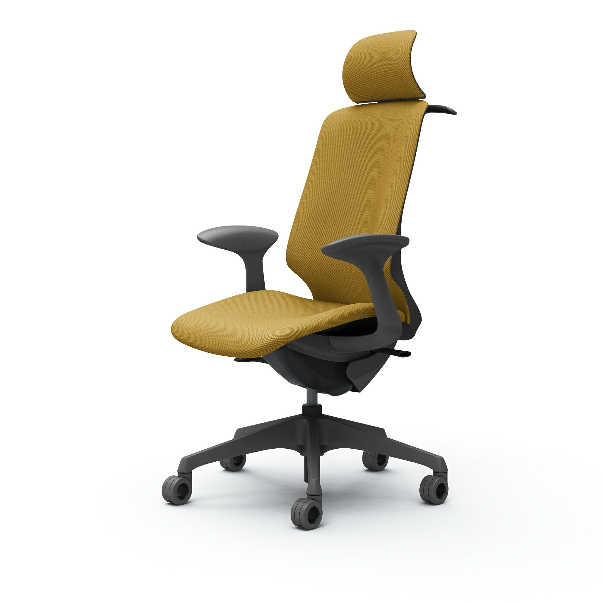 オカムラ Spher スフィア エクストラハイバック デザインアーム 座面奥行調節なし ボディカラー：ダークグレー キャスター：ウレタン 張地：リネット ハンガー付 CT2HFE