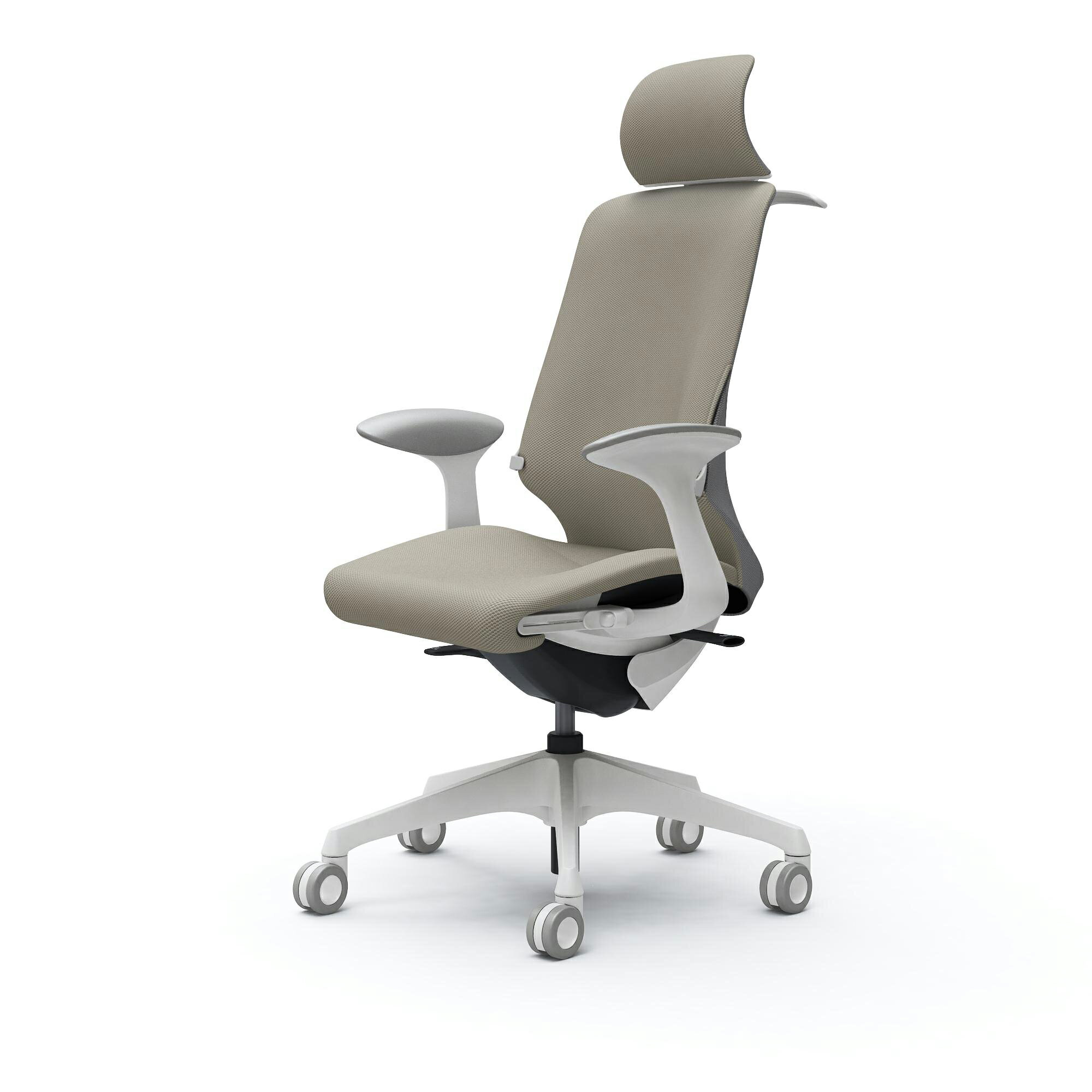 Spher スフィア EXハイバック 固定肘 座面奥行調節あり ボディカラー：ホワイト キャスター：ウレタン ..