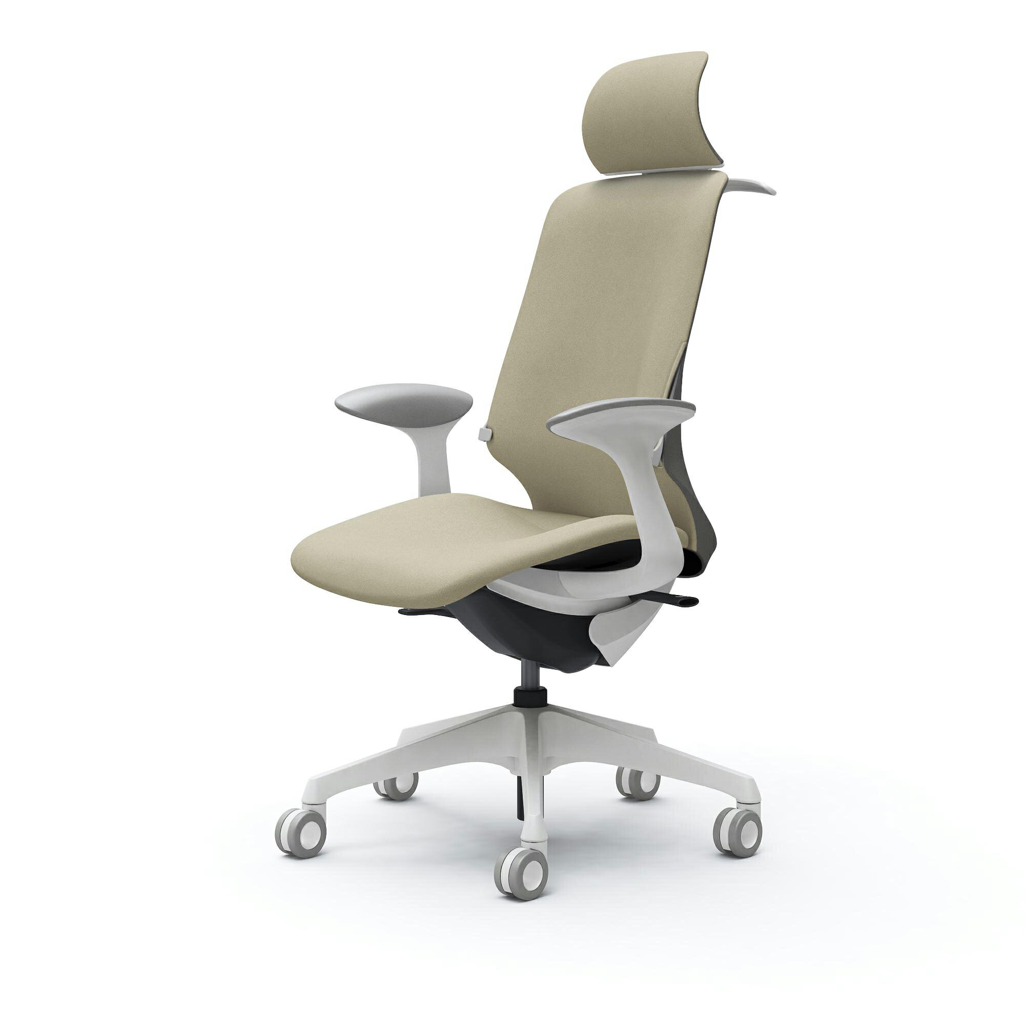 Spher スフィア EXハイバック 固定肘 座面奥行調節なし ボディカラー：ホワイト キャスター：ウレタン ..