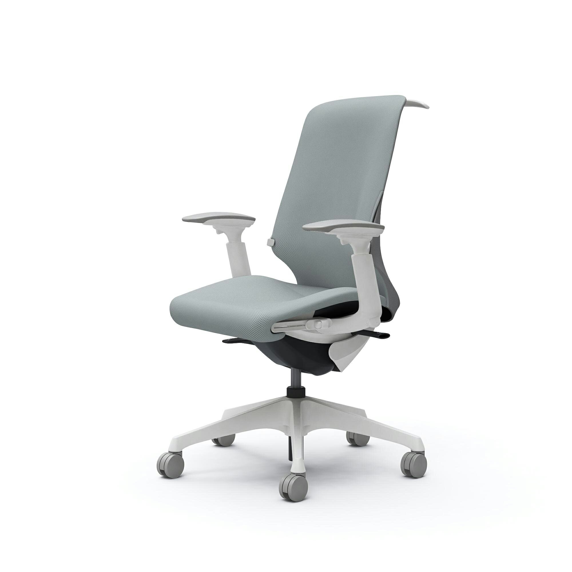 Spher スフィア ハイバック 可動肘 座面奥行調節あり ボディカラー：ホワイト キャスター：ナイロン 張地：リネット ランバーサポート・ハンガー付 CT4BAD