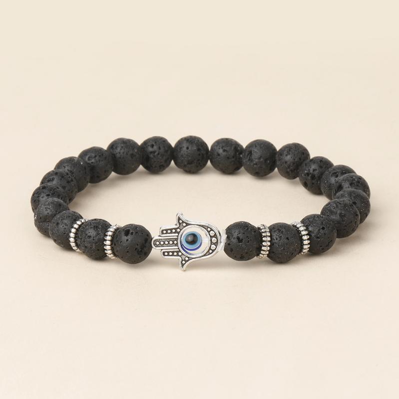 ブレスレット メンズ レディース 火山石 イービルアイ 石 ビーズ アクセサリー 魔除け お守り 幾何学 普段使い ギフト ラッキーアイテム