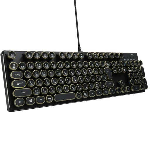 HKW タイプライター風メカニカルキーボード 青軸 JIS配列 109キー USB有線 日本語キーボード HKW タイプライター風メカニカルキーボード 青軸 JIS配列 109キー USB有線 日本語キーボード