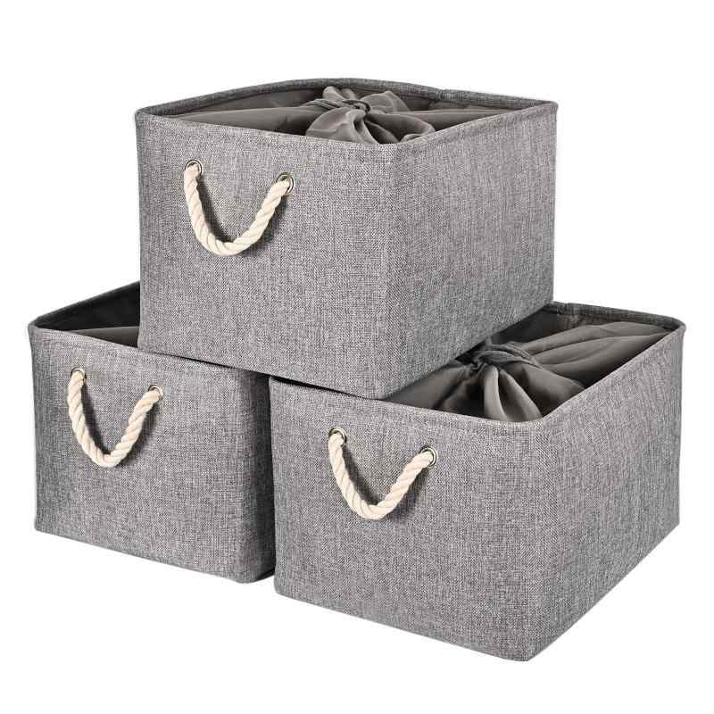 【 】STVICTORY 収納バスケット 3個セット 無臭 巾着 取っ手付き オシャレな収納ボックス ランドリー ..