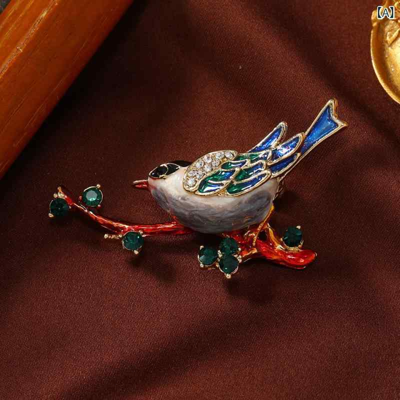 ブローチ メンズ レディース カササギ 動物 かわいい 小鳥 エナメル風 レトロ グレ...