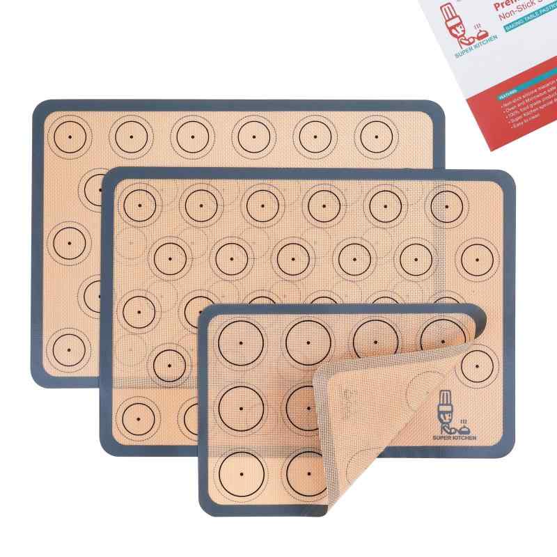 シリコンベーキングマットマカロンクッキーシート - 3個セット、マカロン/ケーキ/ピザ/パン作り用のノンスティックオーブントレイライナー、42x29.5cm、29.2×21.6cm、スーパーキッチン
