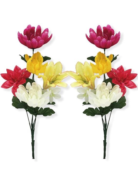 仏花 造花 墓前用 左右対称 お盆 一対 2束組 菊 墓花 大 墓用 お彼岸 お供え 花 花束 アレンジメント ハンドメイド サイズ()枯れる不安もない痛む心配もない匂わない安心お手元に届いた後、造花の針金が折れない程度に、花の配置を調整してください。高さ約52cm、サイズ感のある、お供え造花です。