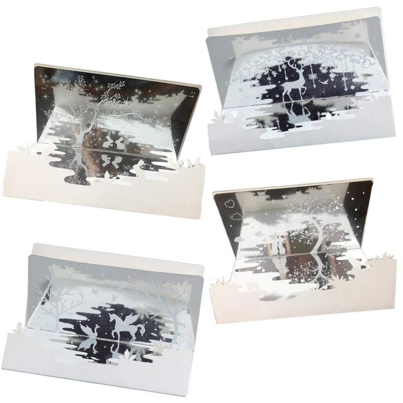 moin moin メッセージ カード バースデー グリーディング 鏡面 立体 影絵 切り絵 シルエット 雪 結晶 ..