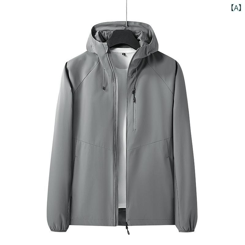 ジャケット メンズ 男性用 秋冬 厚手 ミドル丈 フード付き ウィンドブレーカー ナイロン ソフトシェル ..