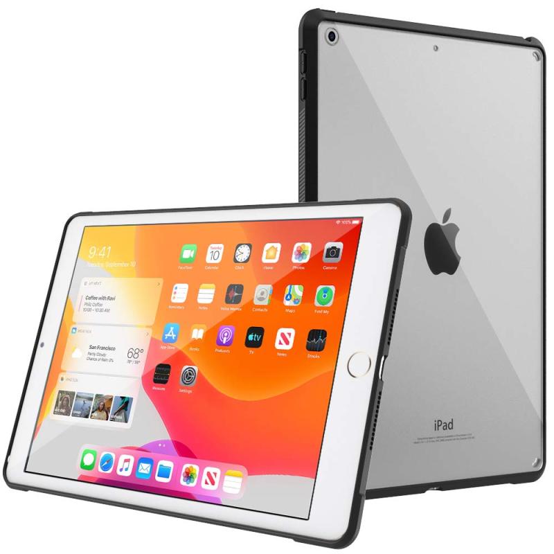 iPad 9 ケース 2021 第9世代 ATiC iPad 10.2 ケース 第8世代(2020)/第7世代(2019) クリアケース 超軽量 薄型 耐衝撃 シンプル PCハードカバー TPU製ブラックの縁 ソフト 傷付き防止 脱着簡単 ストラップホ