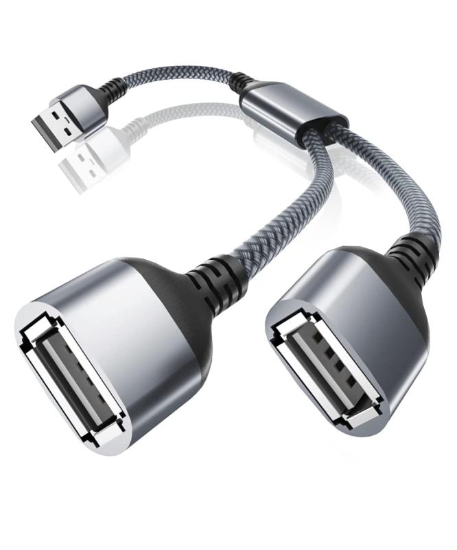 Basesailor USBスプリッタYケーブル、USB A 1オスから2メスへ増設するナイロン製変換ケーブル、 Mac、Car、Xbox One、PS4、PS5、Laptop 対応用デュアル USBポート拡張ハブデータ充電器パワースプリッタ