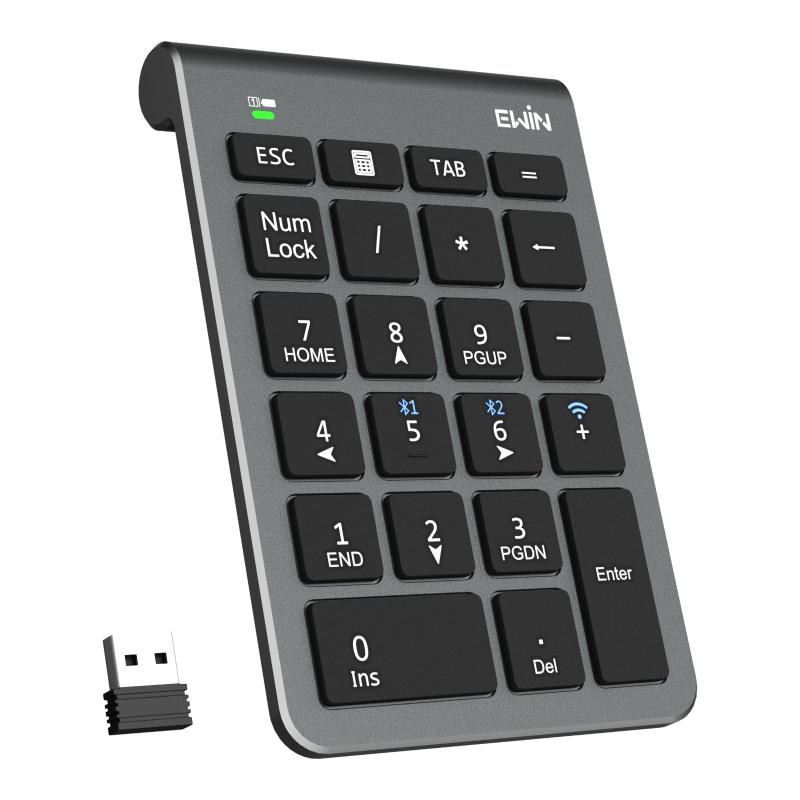 Ewin テンキー numlock非連動 Bluetooth/2.4G接続 3台デバイス接続 ワイヤレス 数字キーボード Bluetoothキーボード 超薄型 左手デバイス 片手デバイス ショートカットキー 日本語対応 iOS iPadOS Window
