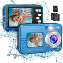 HICSHON 水中カメラ 4Kオートフォーカス 防水デジタルカメラ 48MP 10フィート 自撮りデュアルスクリーン付き 16倍デジタルズーム コンパクトポータブル防水カメラ シュノーケリング 休暇用(2)