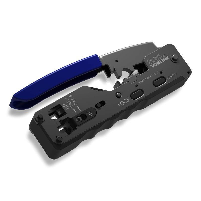 樂天商城 - VCELINK GJ671BL RJ45 圧着工具 LANコネクタ かしめペンチ LANケーブル自作 貫通型CAT5/CAT6/CAT7 RJ45コネクタ用 RJ12(6P)電話線対応