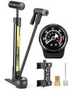 自転車 空気入れ 仏式/英式/米式バルブ対応 コンパクト 携帯ポンプ 120psi ゲージ付き ロードバイク、ママチャリ、クロスバイク等用 英式・ボールアダプタ...
