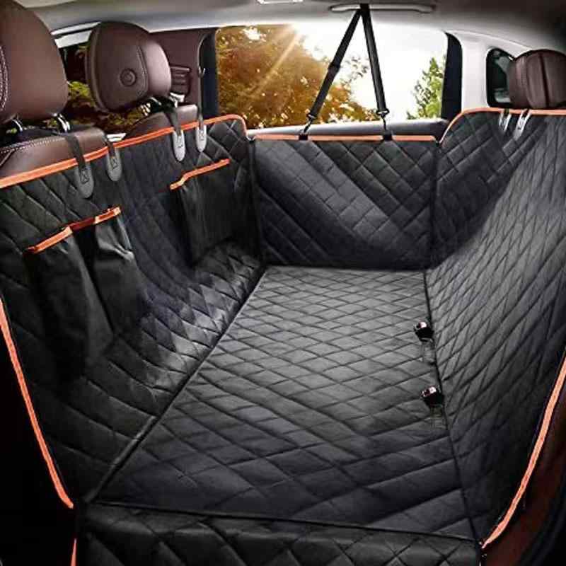 シートカバー ペット 車載 犬 後部座席 防汚 プロテクター オックスフォード布 ダブルポケット 収納 オレンジ ブラック 車内 ドライブ 普段使い マット パッド ガード