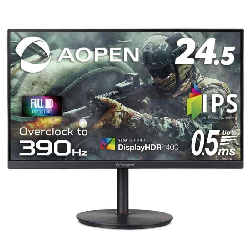 AOPEN ゲーミングモニター 25XV2QFbmiiprx 24.5インチ 390Hz 0.5ms IPS フルHD FPS向き HDMI×2 DisplayPort スピーカー無し VESA Free Sync VESA DisplayHDR 400