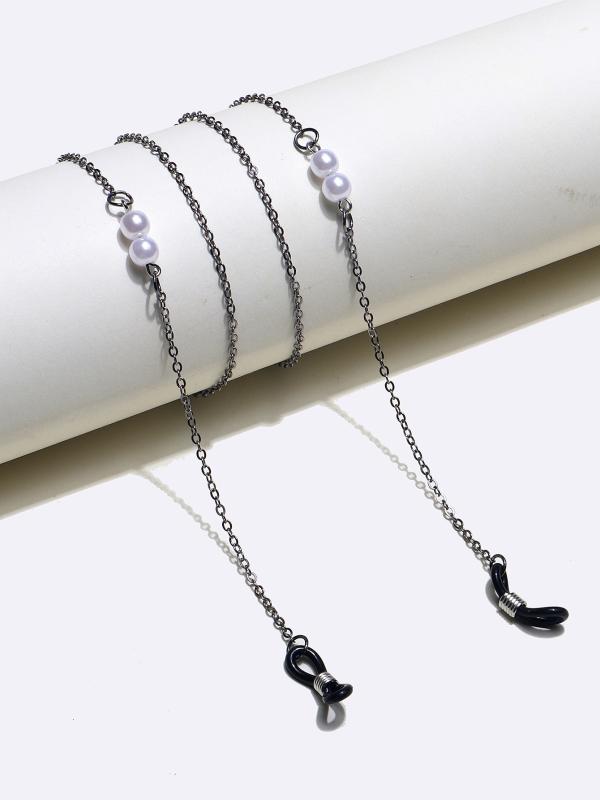 眼鏡チェーン パール 黒 金属 シンプル 耐色 色褪せにくい アクセサリー 普段使い おしゃれ