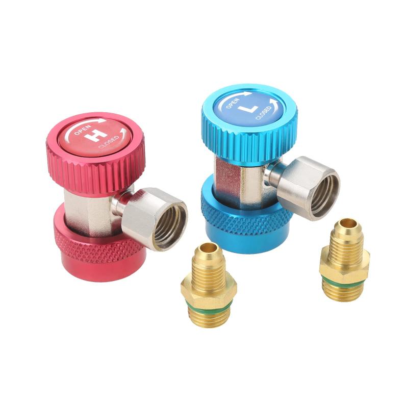 HZ-MONSTAR R134a クイックカプラー カーエアコン 調節可能 高圧低圧セット ワンタッチ コントロール クイックジョイント 自動車冷媒充填 ガスチャージ ホース接続側 1/4”SAEオース サービスポ