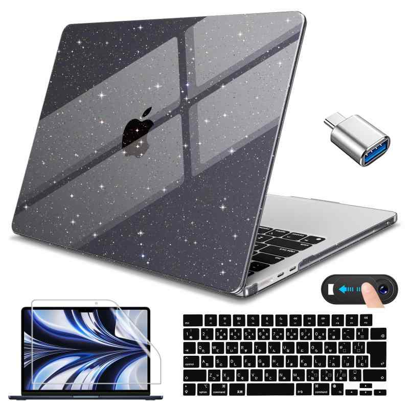 CISSOOK for MacBook Air 13.6 インチ ケース 2022 A2681 M2 対応 新型 シェルカバー おしゃれ ハードケース 薄型 耐衝撃 軽量 日本語JIS配列 キーボードカバー + 保護フィルム + Type-C to US