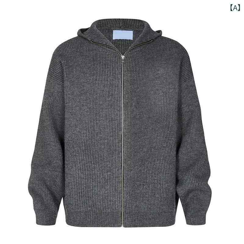 カーディガン メンズ アメリカンカジュアル ストリート レトロ フード付き ルーズフィット ゆったり ニ..