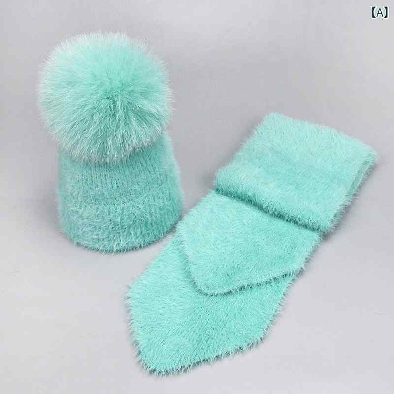 ニット帽 マフラー 男女兼用 キッズ ワッチキャップ 秋冬 狐ファー ポンポン ミンク調 フェイクファー ..