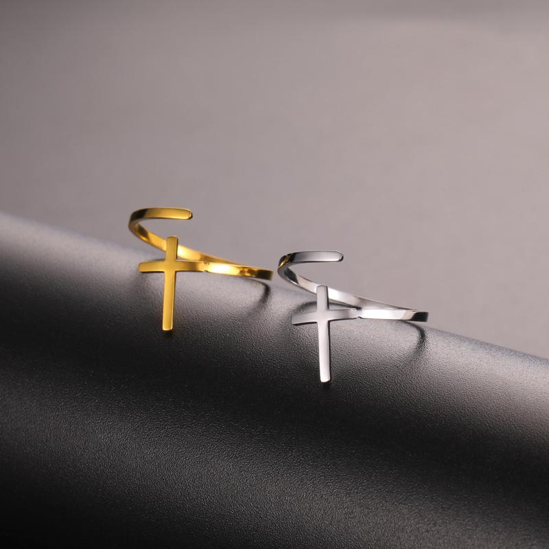 Rakuten - 指輪 メンズ レディース ユニセックス アクセサリー ジュエリー 金属 ステンレス 十字架 クロス 極シンプル ファッション リング オープンリング サイズ調整可能 電気メッキ加工 普段使い お出かけ スチール ゴールド カジュアル インス
