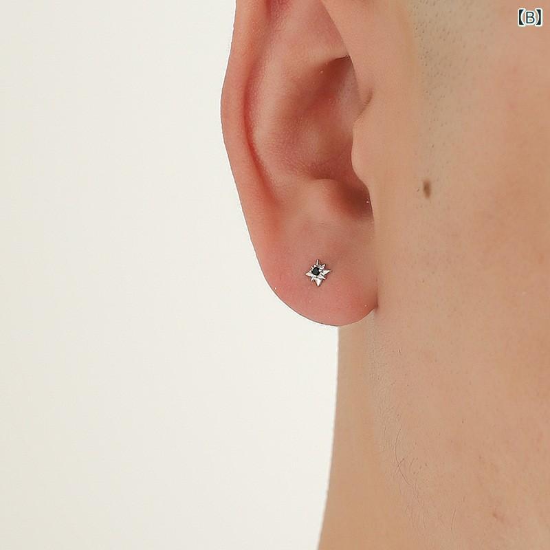 ピアス メンズ レディース シルバー 八芒星 八角形 スタッドピアス ネジ式 キャッ...