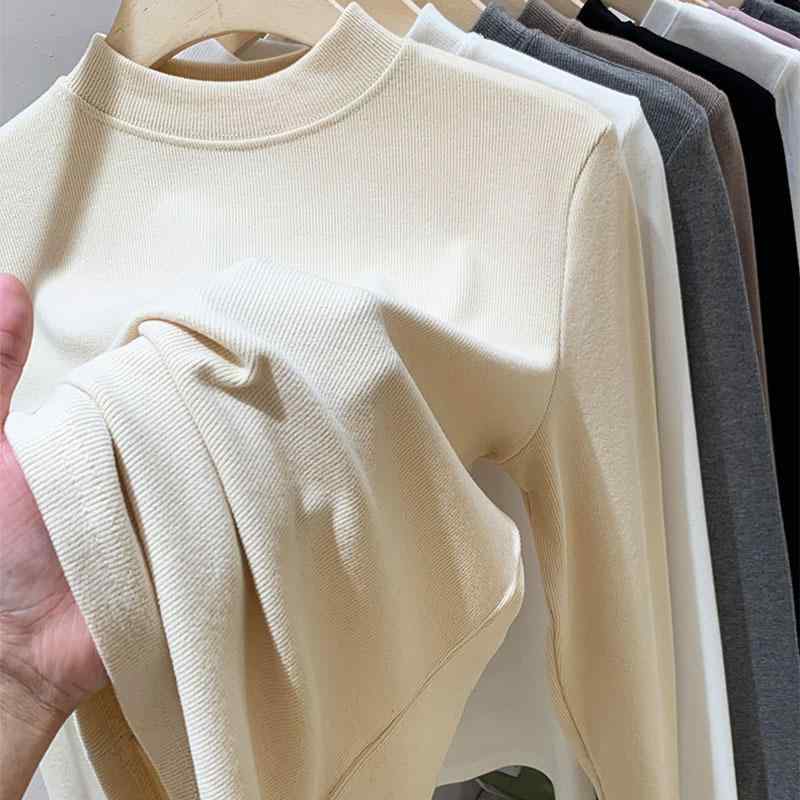 ・主な素材: ポリエステル70%-80%・スタイル: 通勤、エレガント・袖丈: 長袖・袖型: レギュラー・シルエット: スリムフィット・着丈: 約50-65cm・カラー展開: ホワイト、ブラック、アプリコット、ブラウン・サイズ展開: M、L、XL、2XL、3XL・ネックライン: ハーフハイネック・伸縮性: 微弾