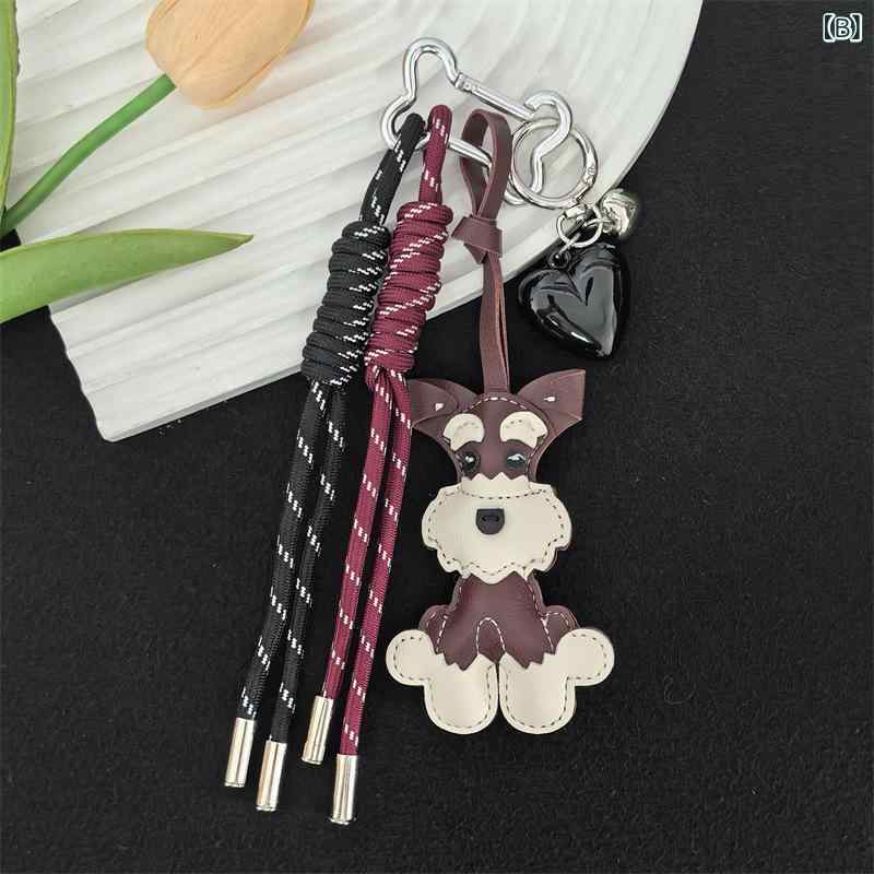 櫻花舎楽天市場店のキーホルダー チャーム 犬 ぬいぐるみ PUレザー 合皮製 ミニバッグ型 バッグチャーム アクセサリー ストラップ 鍵ホルダー ギフト プレゼント おしゃれ ブラック ボルドー ブラウン グレー ブルー ピンク｜アングル3