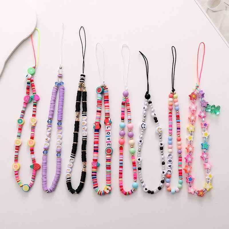 スマホストラップ レディース ハンドストラップ 樹脂製 ポリマークレイ アルファベット入り DIY アクセサリー 落下防止 紛失防止 リストストラップ 短め 韓国 かわいい グリーン ブラック ホワイト パープル