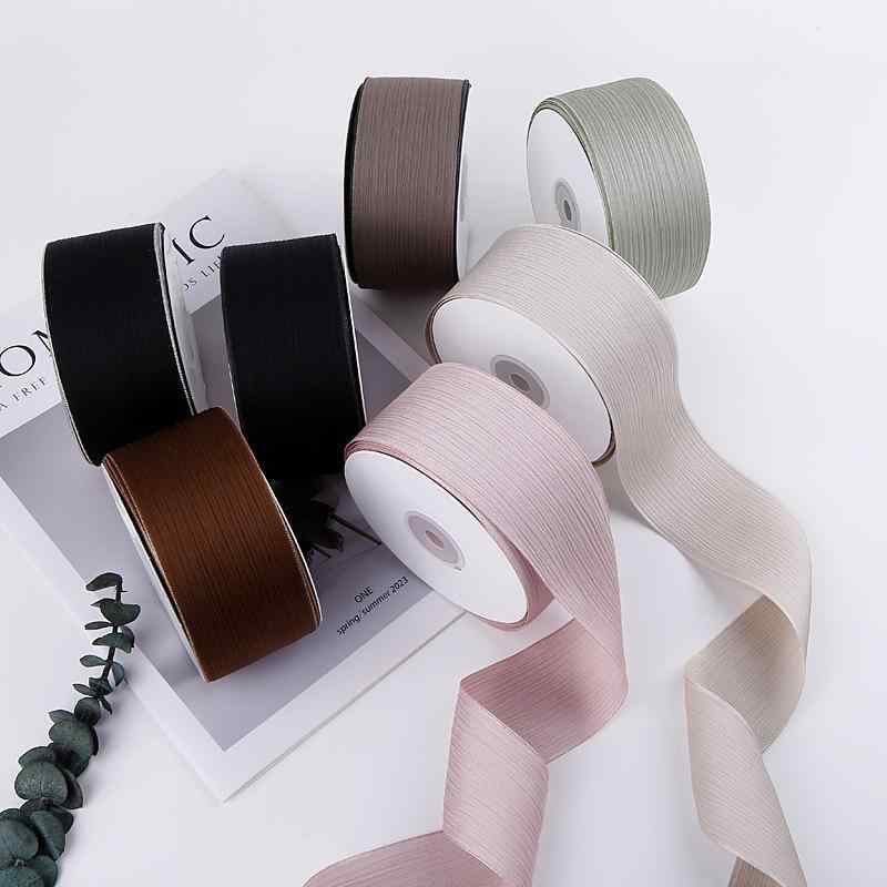 リボンテープ 幅50mm シフォン素材 ストライプ 縦縞 韓国 蝶結 リボン 飾り帯 DIY ハンドメイド アクセサリー ヘアクリップ 服飾 靴 帽子 ギフトボックス 花束ラッピング 用途広範囲 ピンク ベージュ ブラック ブラウン グリーン ブラウン okashashop-10519883 櫻花舎楽天市場店 パッケージ画像