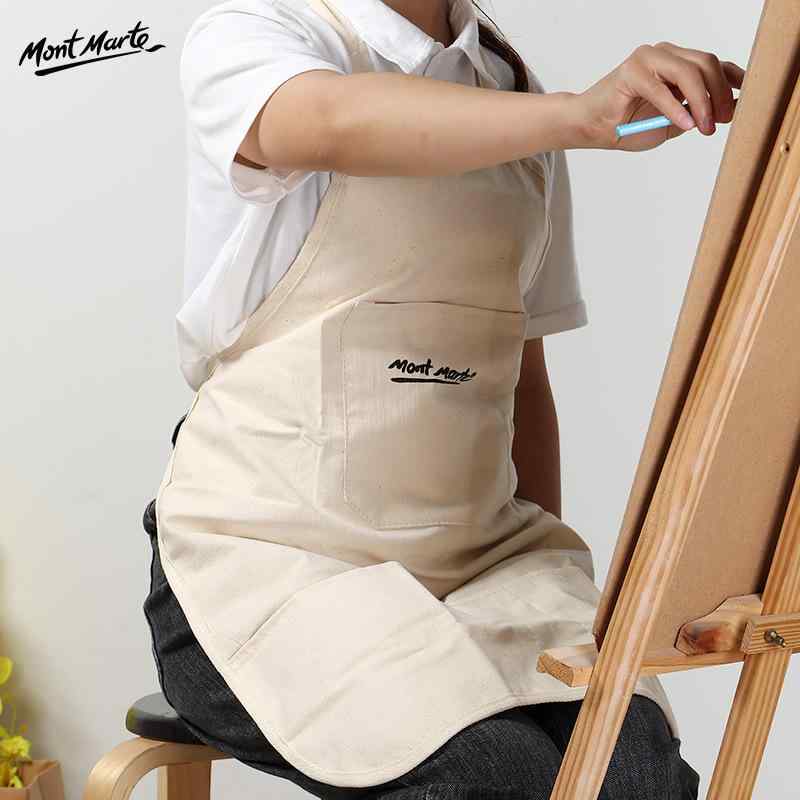 エプロン 大人用 リネン素材 防水 防汚 油絵 绘画 美術用品 作業着 ロング丈 汚れ防止 画材 収納ポケット アトリエ 学校 習い事 ミーア色 乳白色