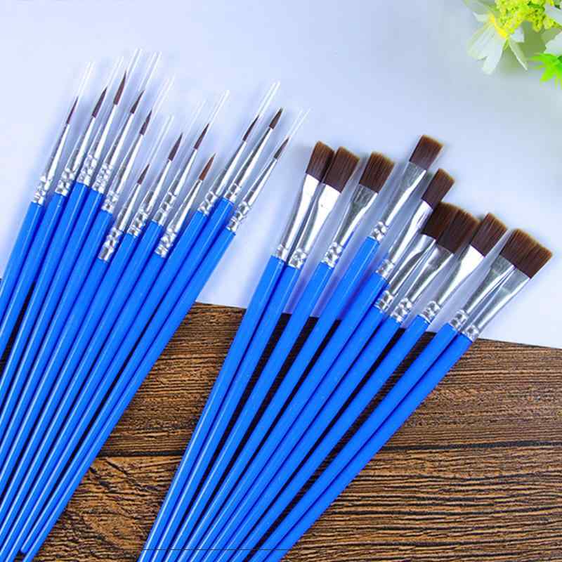 絵画筆 アクリル絵具用 ナイロン製 プラスチックハンドル 平筆 丸筆 セット 水彩 ガッシュ 油絵 DIY 子供向け 初心者 習字 美術用品 画材 10.5cm 12.5cm 16.5cm ブルー