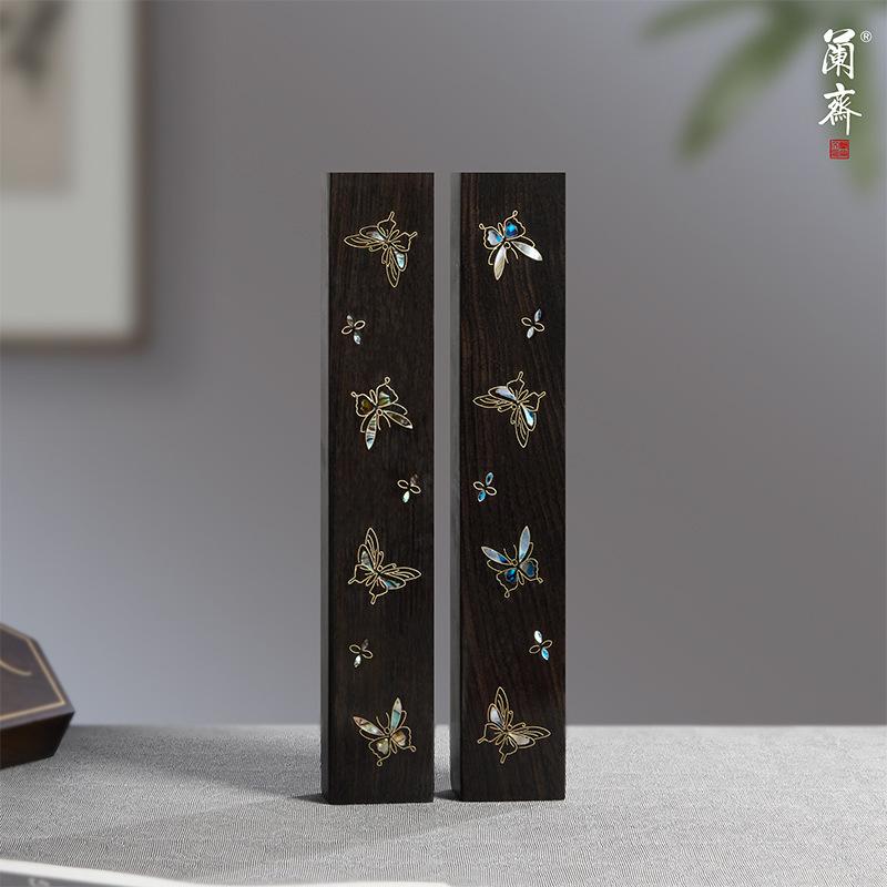 文鎮 鎮紙 無垢材 紫檀 螺鈿細工 木製 文房具 書道用品 習字用 宣紙 画用紙 固定 重り 高級感 和風 中国風 書法 日本画 伝統工芸 礼品 ギフト 绮梦 清風