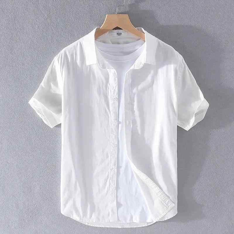 ・カテゴリ: シャツ・素材: 綿混紡、ポリエステル・要素: 無地・対象: メンズ、青少年・カラー: ホワイト、カーキ、スカイブルー、グレー、ネイビー・サイズ展開: M, L, XL, 2XL, 3XL, 4XL・スタイル: シンプル・特徴: 半袖、襟付き（翻領/立領）