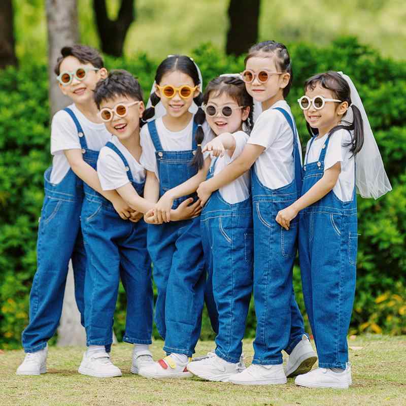 子供服 キッズ 男女兼用 デニム サロペット オーバーオール セットアップ 綿素材 半袖 Tシャツ 幼稚園 卒園式 入学式 表演会 発表会 ダンス衣装 コスチューム 100cm 110cm 120cm 130cm 140cm 150cm 160cm ブル