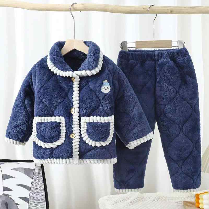 ・カテゴリ: 子供用ルームウェア・素材: ポリエステル（コーラルベルベット）・対象: ユニセックス・カラー: ピンク、パープル、グレー、ネイビー・サイズ展開: 100cm, 110cm, 120cm, 130cm, 140cm, 150cm, 160cm, 170cm・要素: 無地、セットアップ・スタイル: カジュアル・特徴: 厚手・機能: 保温