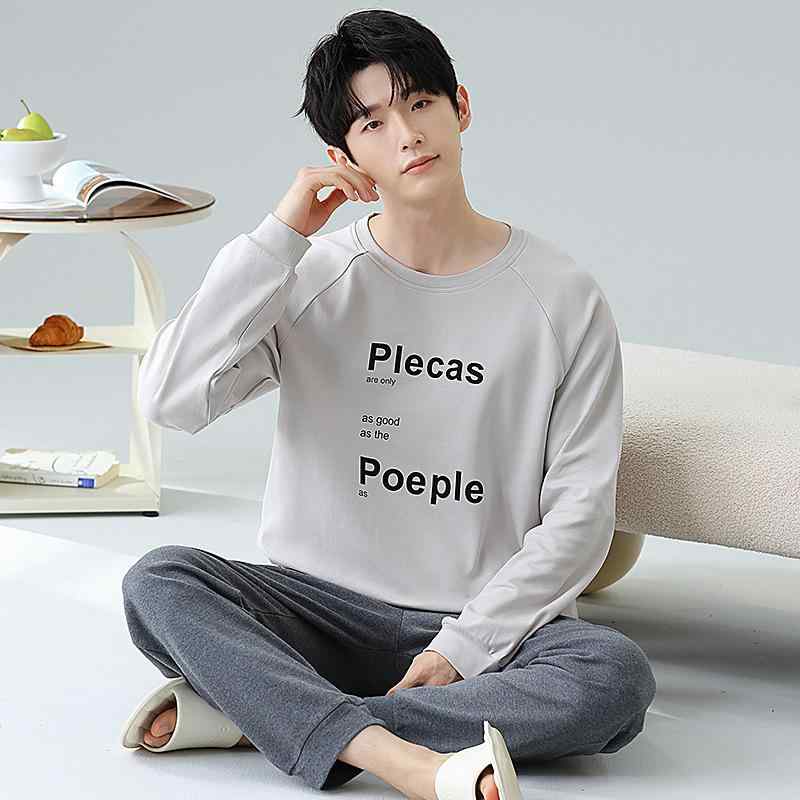 ・カテゴリ: 睡衣・素材: 綿・対象: メンズ・サイズ展開: L, XL, XXL, XXXL, 4XL, 5XL・スタイル: シンプルカジュアル・特徴: プルオーバー、クルーネック、長袖、ロングパンツ、中厚手・機能: レジャー、通気性、睡眠、バスタイム、ストレッチ、ルームウェア、快適、外出可能